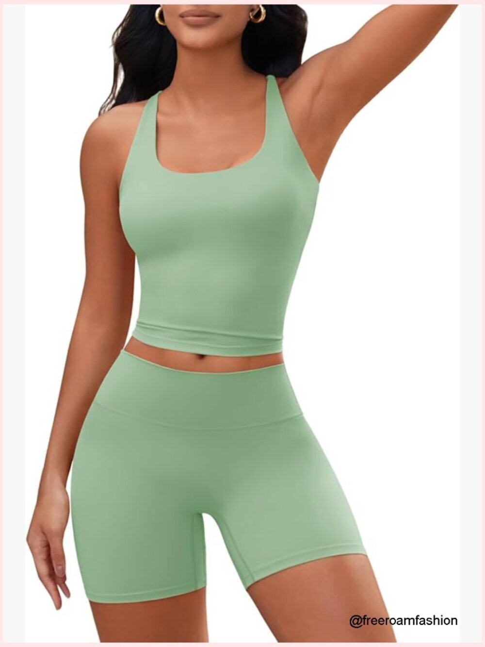Women's 2 Piece Workout Set Cross Back Padded Tank High Waisted Biker Yoga